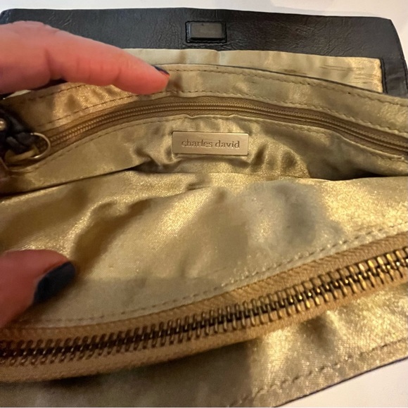 Designer Charles David Women’s Leather Clutch Taupe/Pewter Sequins Gold interior - Picture 8 of 13